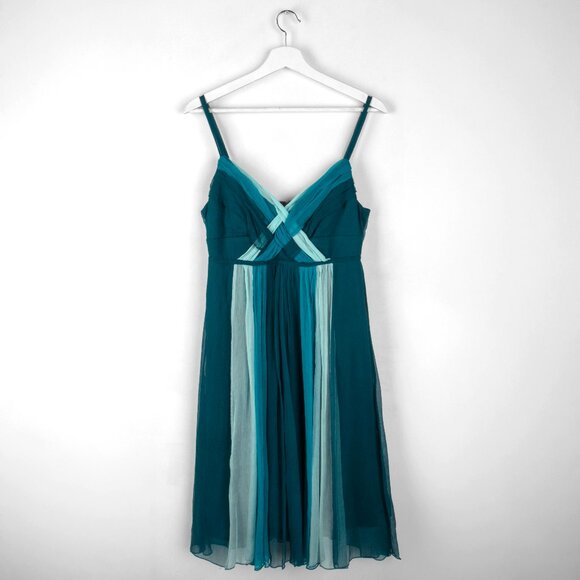 Babydoll Dress 100% Silk Crepe Spaghetti Strap Aquamarine Blue Teal 8 - Picture 5 of 12